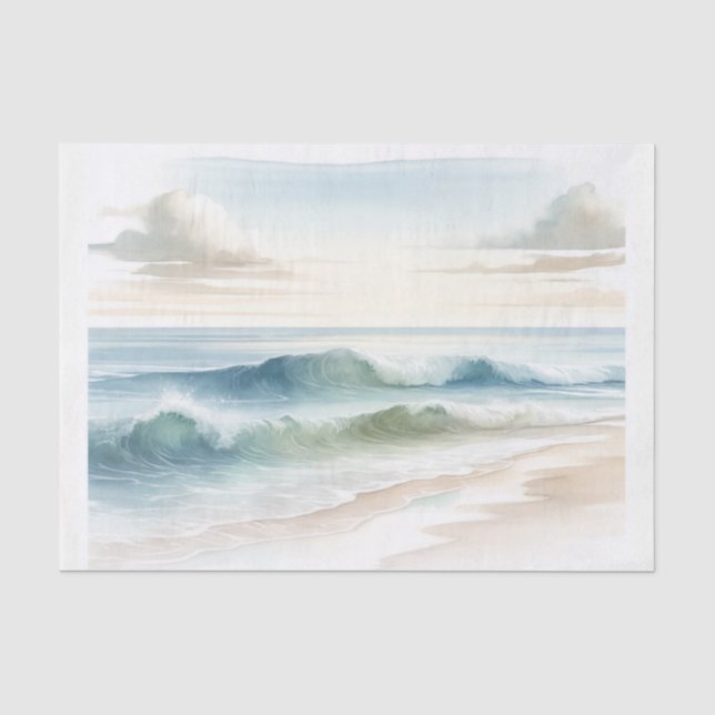 Wasserfarbe Strand Wellen Küstenstrand Hochzeit Seidenpapier (Vorderseite)