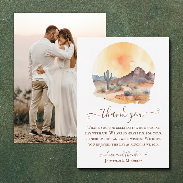 Wasserfarbe Südwestwüste Foto Hochzeit Dankeskarte (Watercolor Southwestern Desert Photo Wedding Thank You Card)