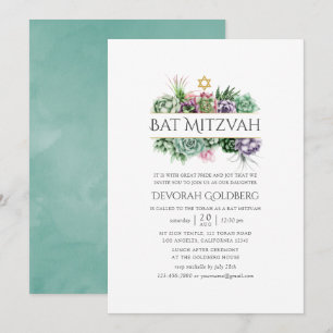 Wasserfarbe Sukkulente geometrische Bat Mitzvah Einladung