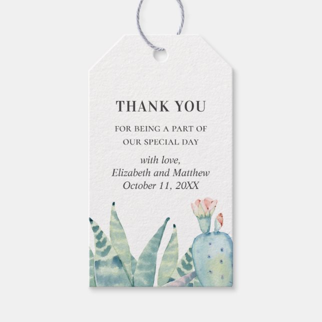 Wasserfarbe Sukkulente Hochzeit. Cactus danke Geschenkanhänger (Vorderseite)