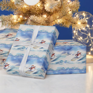 Wasserfarbe Surfing Snowman Geschenkpapier