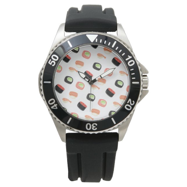 Wasserfarbe Sushi Lachs Gurkenrollen Armbanduhr (Vorderseite)