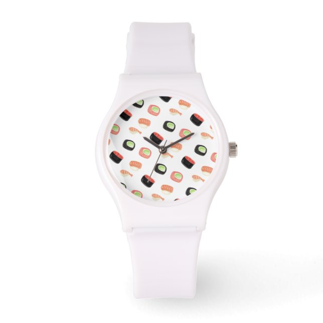 Wasserfarbe Sushi Lachs Gurkenrollen Armbanduhr (Vorderseite)