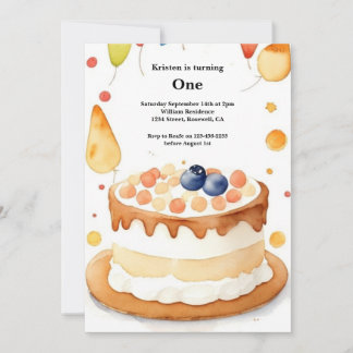 Wasserfarbe Süßkuchen 1. Geburtstag Einladung
