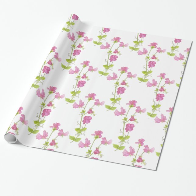 Wasserfarbe Sweet Pea Blume Muster Blumenmuster Geschenkpapier (Ungerollt)