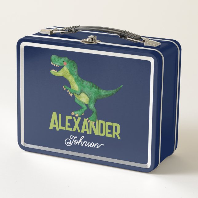 Wasserfarbe T-rex Dinosaurier mit dem Namen "Eigen Metall Brotdose (Vorderseite)