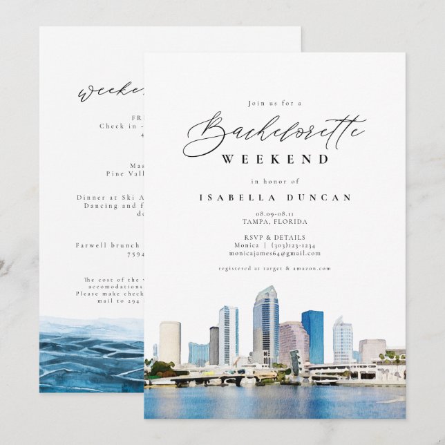 Wasserfarbe Tampa Florida Skyline Ozean Tropisches Einladung (Vorne/Hinten)