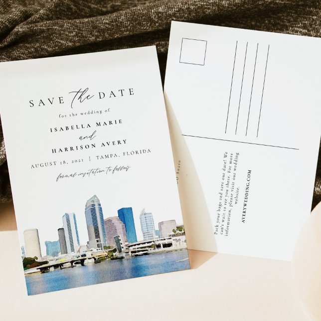 Wasserfarbe Tampa Florida Skyline Save the Date Postkarte (Von Creator hochgeladen)