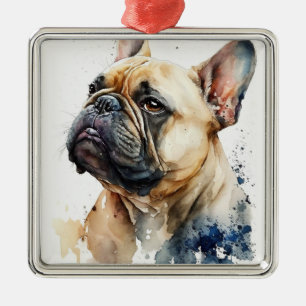 WASSERFARBE TAN FRENCH BULLDOG HUND ORNAMENT AUS METALL