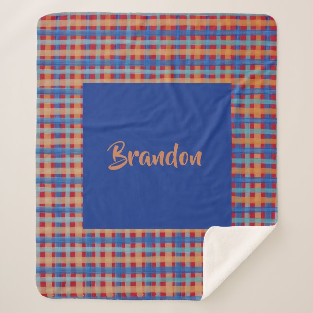 Wasserfarbe Tartan Handgemalt Mit Monogramm Sherpadecke (Vorderseite)