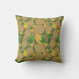 Wasserfarbe Taupe Citrus Lemon Frucht Kissen