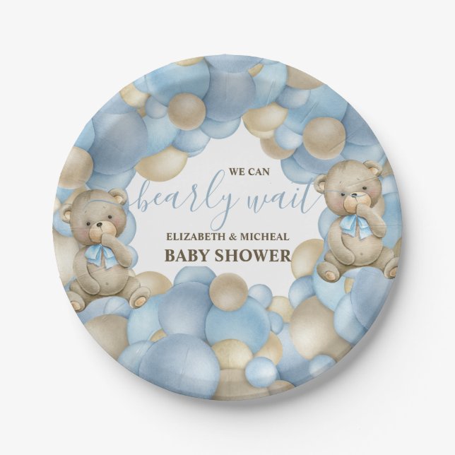 Wasserfarbe Teddy Bären Ballon Thema Papierplatte Pappteller (Vorderseite)