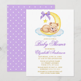 Wasserfarbe Teddy Bären Moon Lila Dots Babydusche Einladung