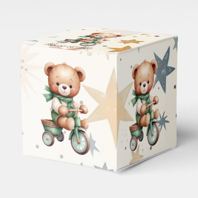 Wasserfarbe Teddy Bären Sterne Green Bike Party Geschenkschachtel (Vorderseite)