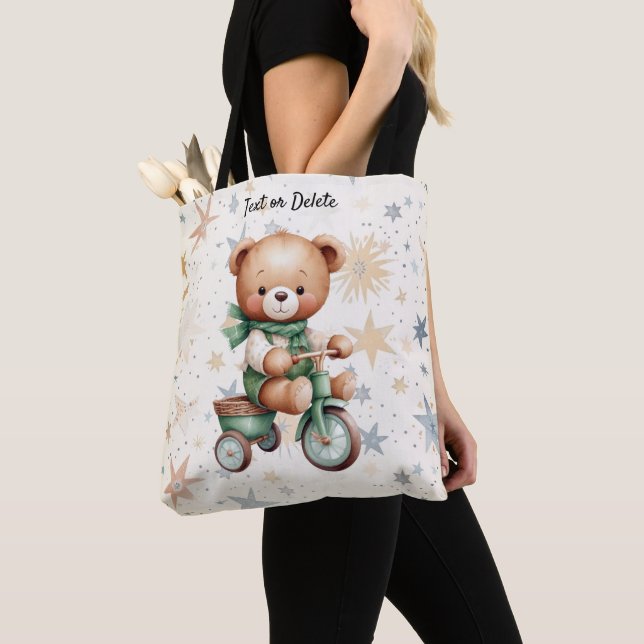 Wasserfarbe Teddy Bären Sterne Green Bike Schönes Tasche (Von Nahem)
