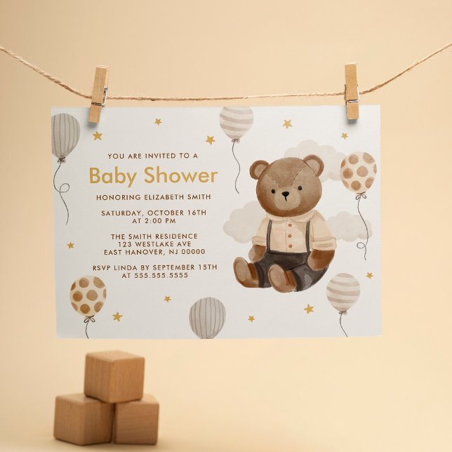 Wasserfarbe Teddy Bear Baby Dusche Einladung (Von Creator hochgeladen)