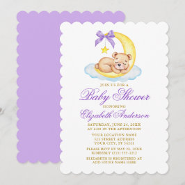 Wasserfarbe Teddy Bear Moon Babydusche Lila Einladung