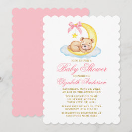 Wasserfarbe Teddy Bear Moon Babydusche Rosa Einladung