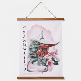 Wasserfarbe Temple Red Bridge Japanisch Wandteppich Mit Holzrahmen