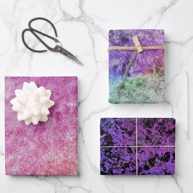 Wasserfarbe Textil Lila violetter Regenbogen Geschenkpapier Set (Vorderseite)