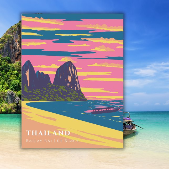 Wasserfarbe Thailand Beach Reisen Art Deco Postkarte (Von Creator hochgeladen)