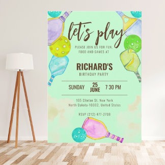 Wasserfarbe Thema Pickleball Grün Geburtstagsparty Einladung