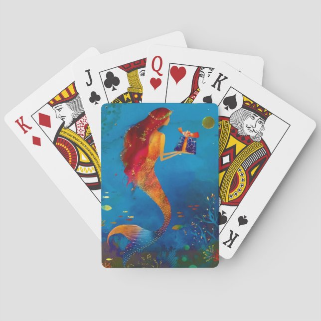 Wasserfarbe Tief blauer Glitzer Mermaid Spielkarten (Rückseite)