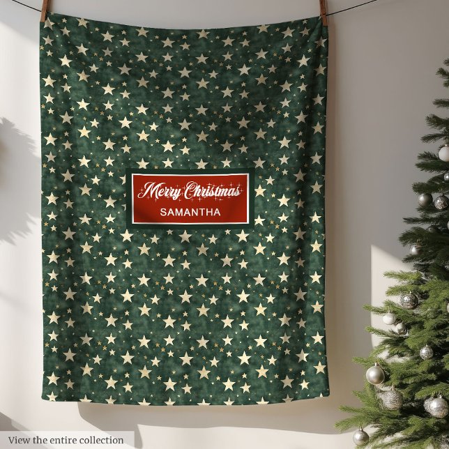 Wasserfarbe Tiefgrüne Goldmedaille Festivals Decke (Watercolor Deep Green Gold Stars Festive Blanket)