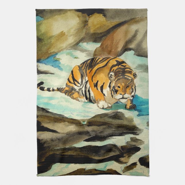 Wasserfarbe Tiger Geschirrtuch (Vertikal)