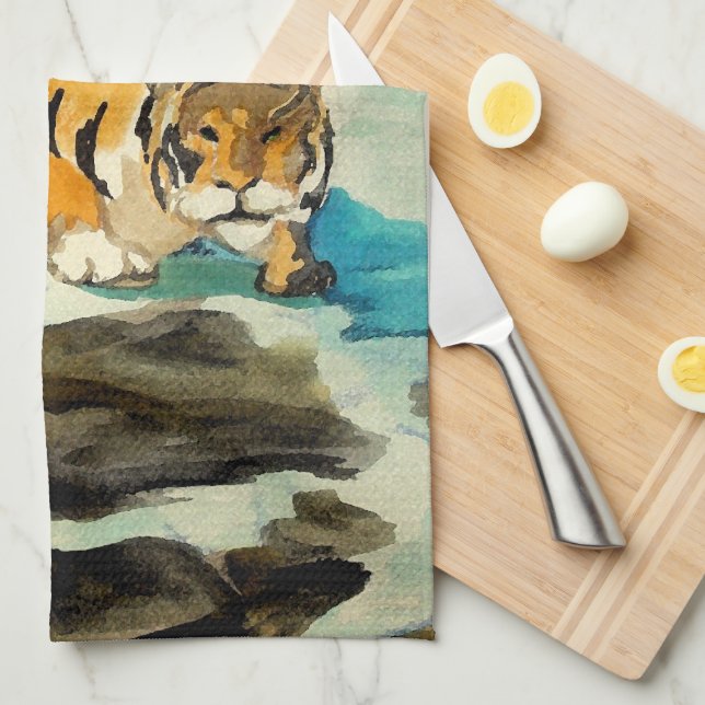 Wasserfarbe Tiger Geschirrtuch (Viertel Falte)
