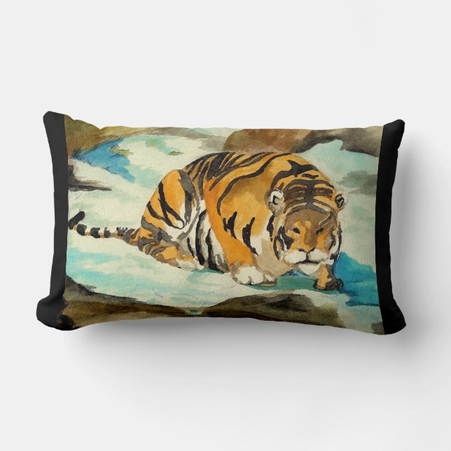 Wasserfarbe Tiger Lendenkissen (Vorderseite)