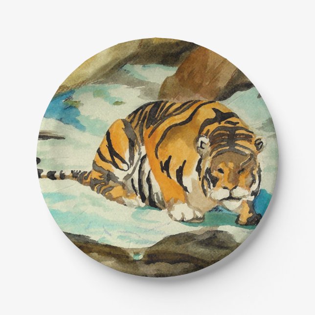Wasserfarbe Tiger Pappteller (Vorderseite)