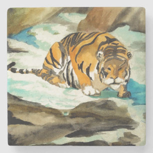 Wasserfarbe Tiger Steinuntersetzer