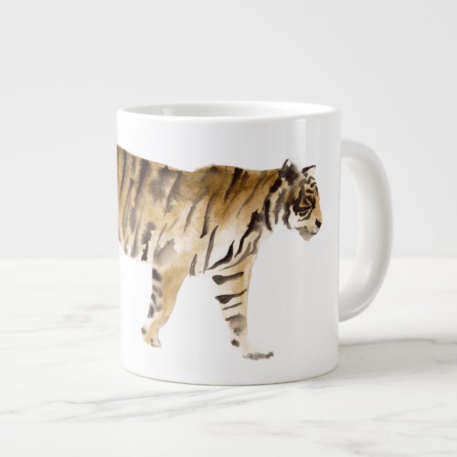 Wasserfarbe Tiger Wandern Jumbo-Tasse (Vorderseite Rechts)