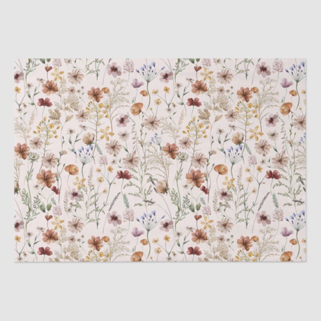 Wasserfarbe Tiny Bloom Boho Blumenmuster Seidenpapier (Vorderseite)