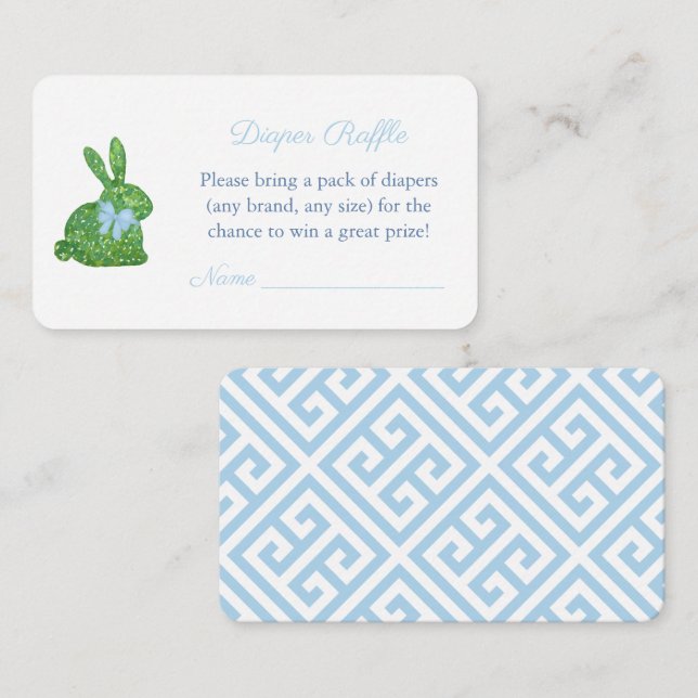 Wasserfarbe Topiary Bunny Bow Diaper Raffle Dusche Begleitkarte (Vorne/Hinten)