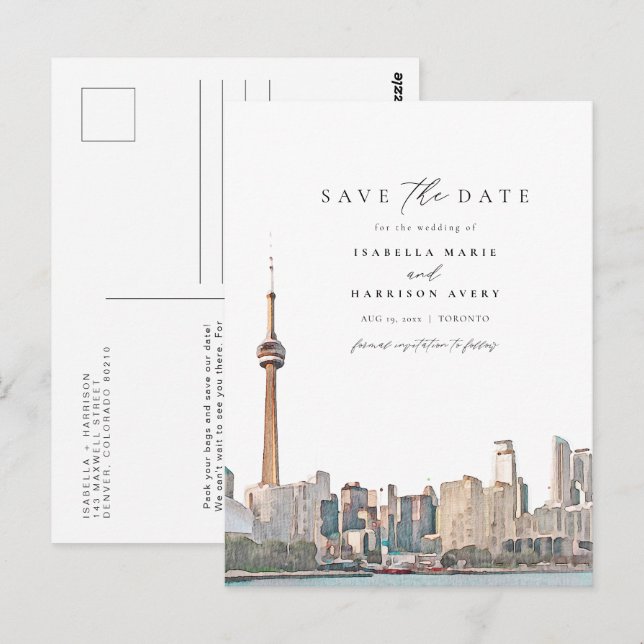 Wasserfarbe Toronto Canada Skyline Save the Date Postkarte (Vorne/Hinten)