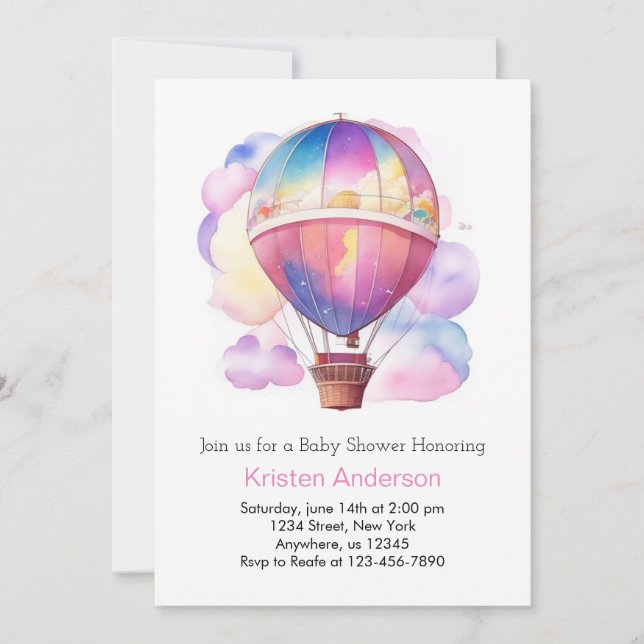 Wasserfarbe Träume Heißluftballon Girl Babydusche Einladung (Vorderseite)