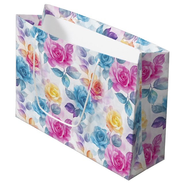 Wasserfarbe Traumhafte Rose Große Geschenktasche Geschenktüte (Vorderseite Schrägansicht)