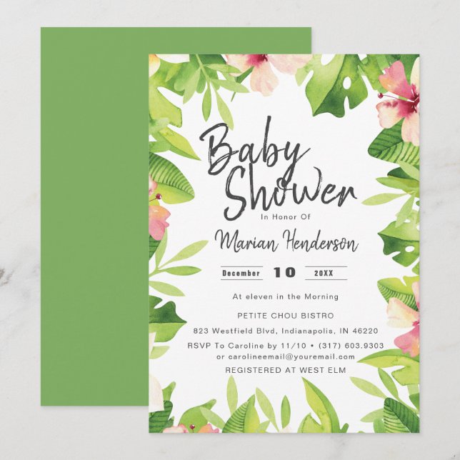 Wasserfarbe Tropical Beach Baby Dusche Einladung (Vorne/Hinten)