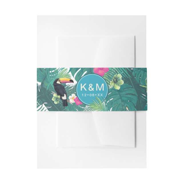 Wasserfarbe Tropisch mit Toucan Aquamarin ID577 Einladungsbanderole (Vorderseite Beispiel)