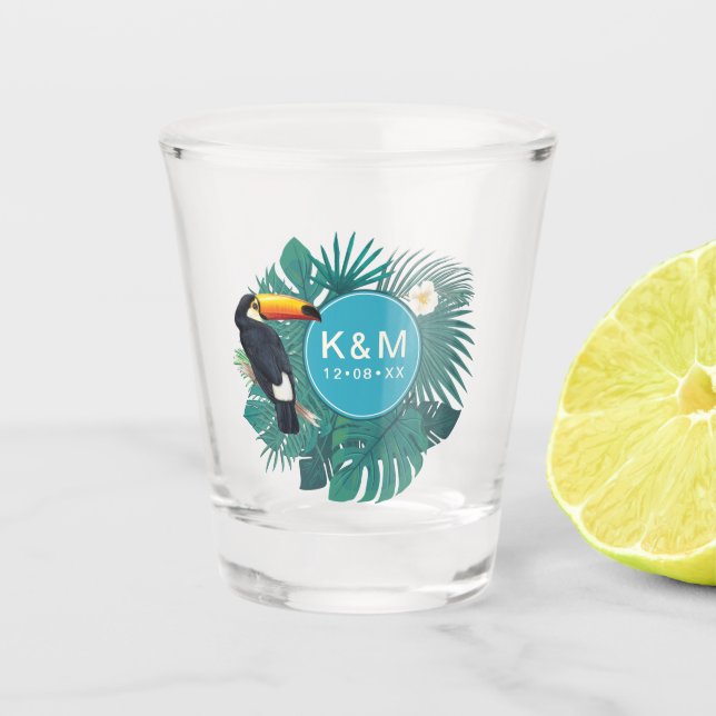 Wasserfarbe Tropisch mit Toucan Aquamarin ID577 Schnapsglas (Vorderseite)