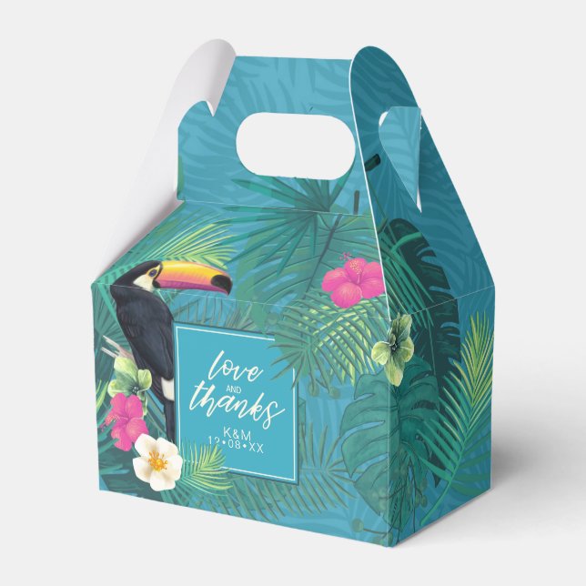 Wasserfarbe Tropisch mit Toucan Wedding V2 Aquamar Geschenkschachtel (Vorderseite)