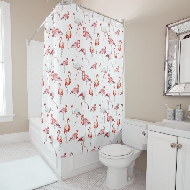 Wasserfarbe Tropisch rosa Flamingo Duschvorhang (Beispiel)
