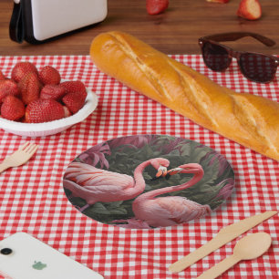 Wasserfarbe Tropisch rosa Flamingo Romance Pappteller