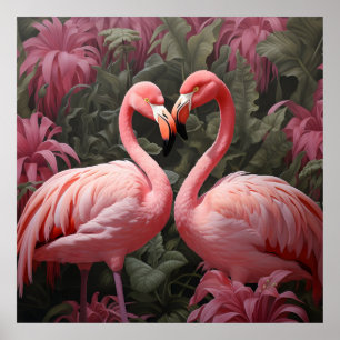 Wasserfarbe Tropisch rosa Flamingo Romance Poster