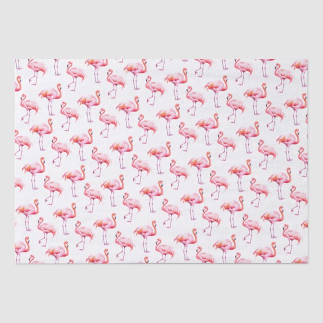 Wasserfarbe Tropisch rosa Flamingo Seidenpapier (Vorderseite)