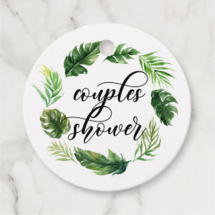 Wasserfarbe Tropische Blätter Wreath Paare Dusche Geschenkanhänger