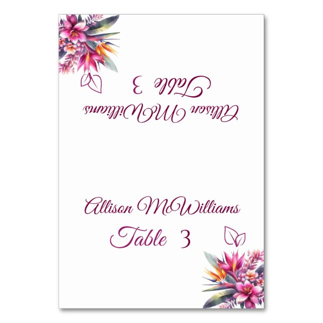 Wasserfarbe tropische Bliss-Vegetarier-Hochzeit- Tischnummer (Vorderseite)