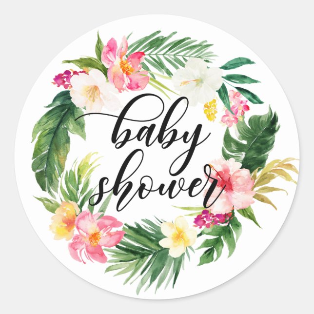 Wasserfarbe Tropische Blume Kinderdusche Runder Aufkleber (Vorderseite)